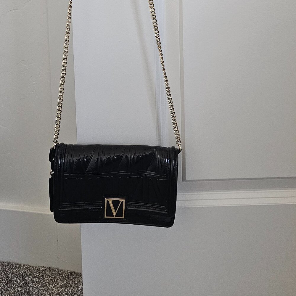 Victoria's Secret The Victoria Mini Shoulder Bag Purse Black Patch Logo NWT